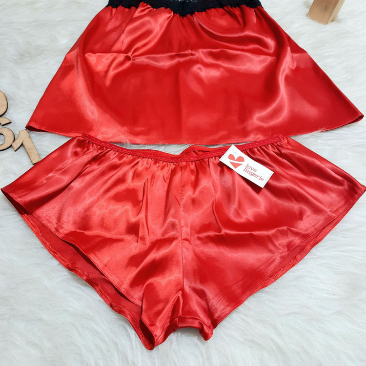 ست تاپ شورت ساتن زنانه