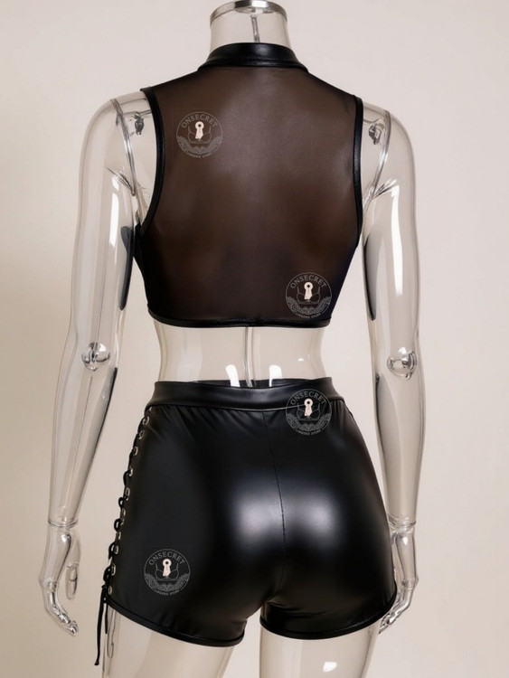 ست نیمتنه شورت طرح چرم زنانه